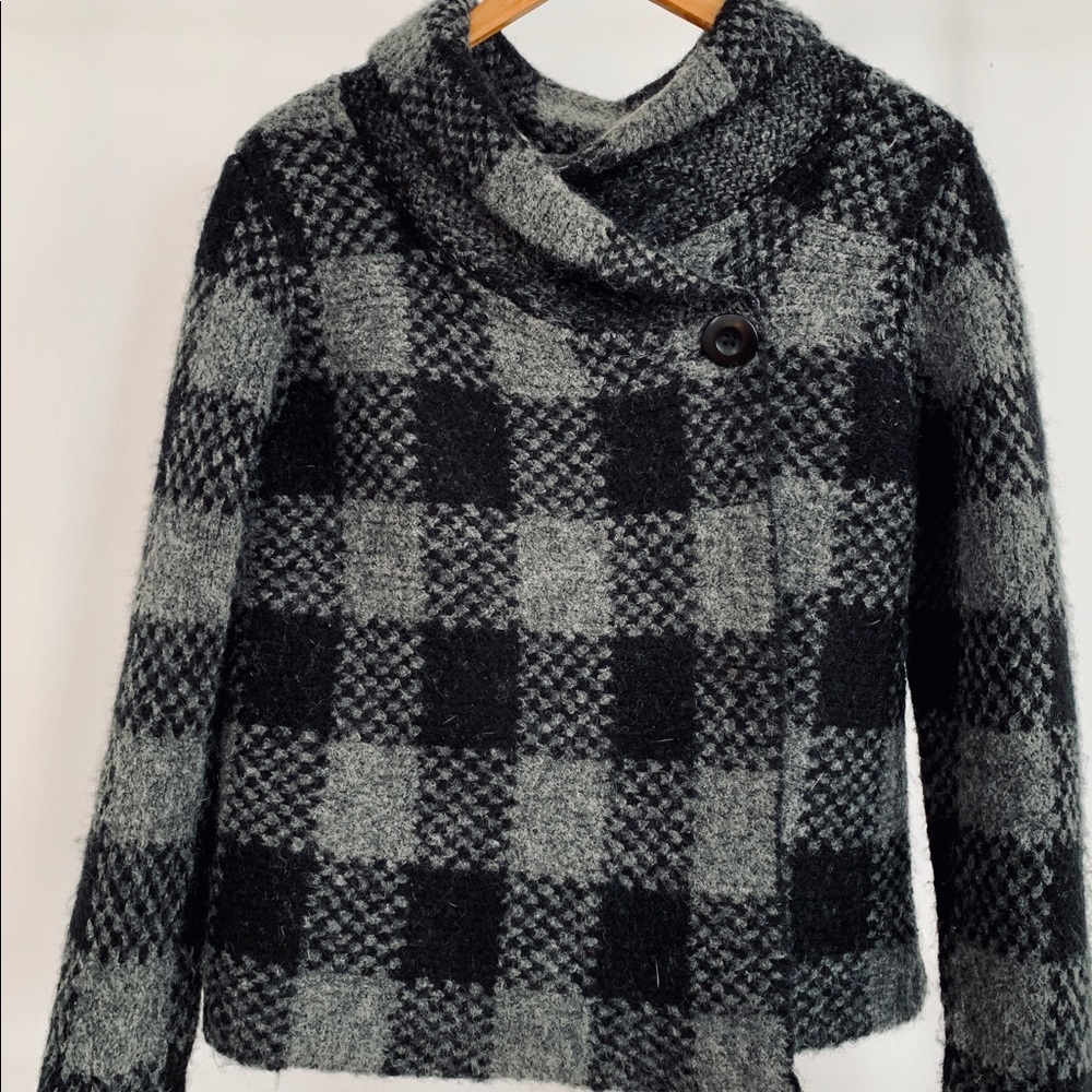 Carole Little Black & Gray Plaid Sweater Jacket